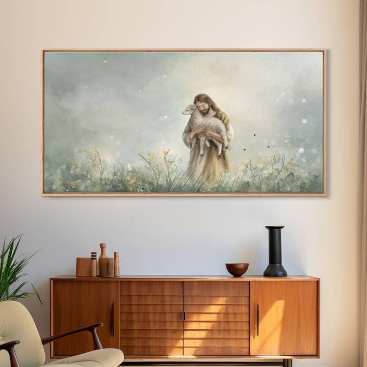Gentle Shepherd Peace - Framed Canvas Print - Christian Art Print - Modern Christian Art - Jesus Painting - Subtle Christian Art