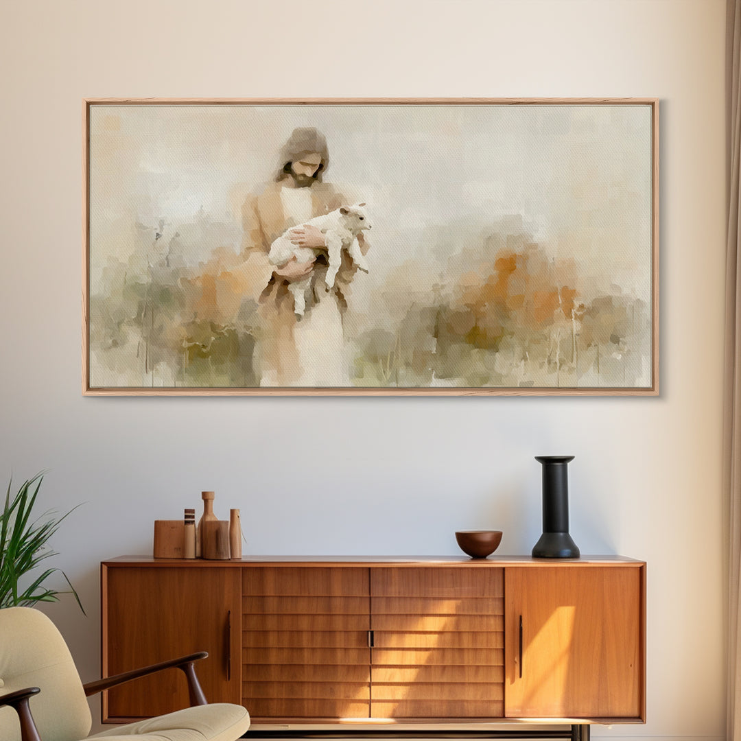 Pastoral Mercy Light - Framed Canvas Print - Christian Wall Art - Large Christian Painting - Jesus Canvas Art - Christian Decor
