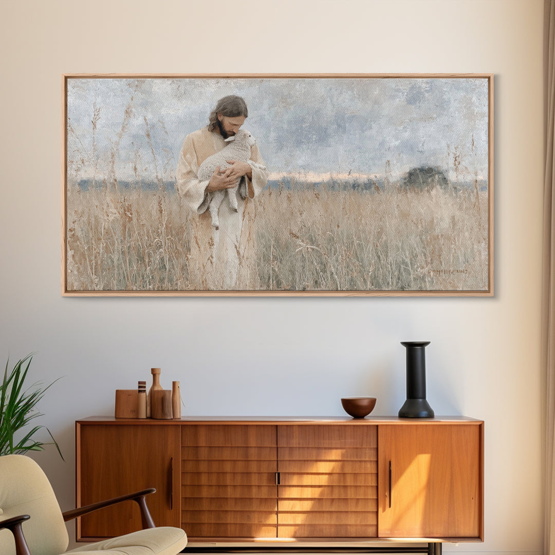 Field Of Compassion - Framed Canvas Print - Christian Art Canvas - Jesus Painting - Minimalist Christian Art - Christian Gift Ideas