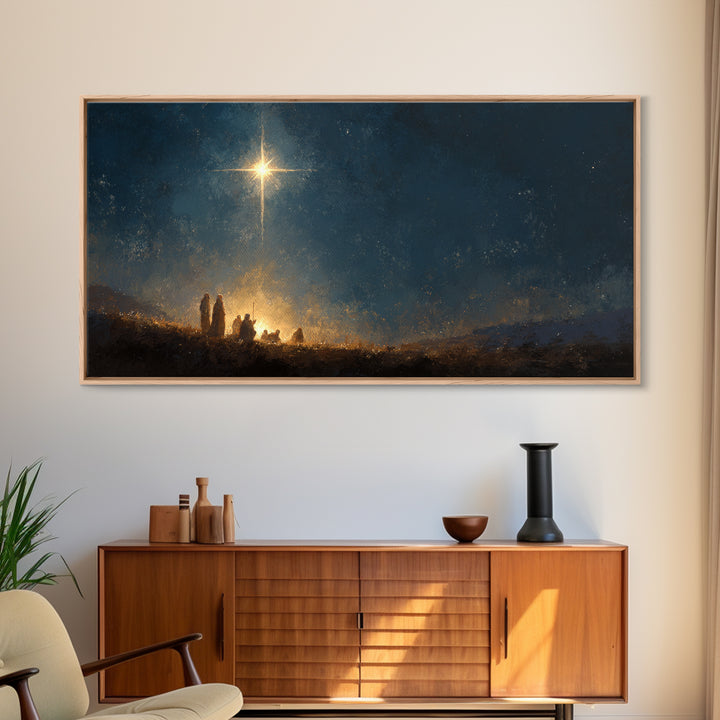 Night Of Promise - Framed Canvas Print - Christian Art Painting - Moody Christmas Art - Christian Christmas Decor - Christian Wall Art