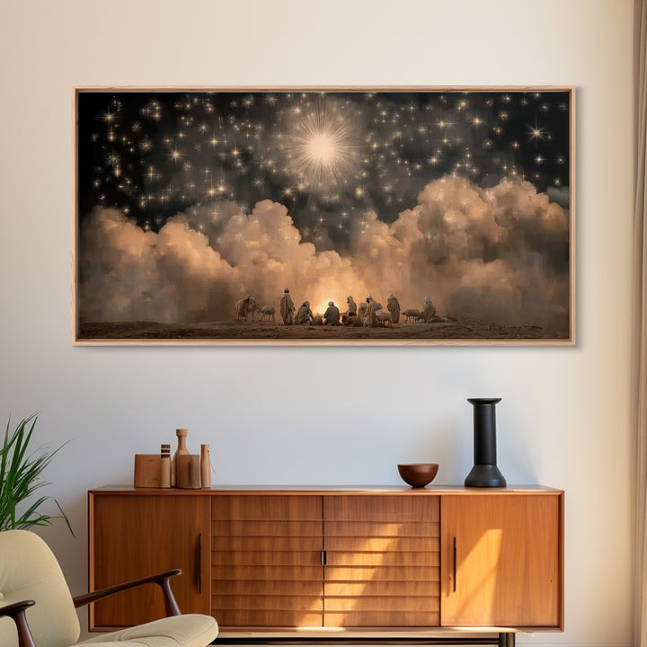 Radiant Heavens - Framed Canvas Print - Christmas Art Framed - Christian Christmas Art - Modern Christian Art - Christian Decorations