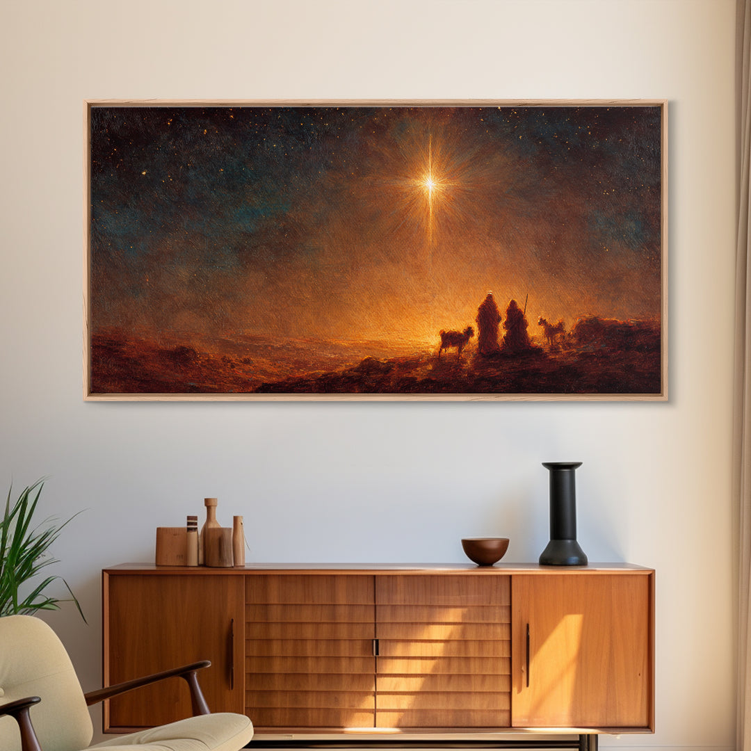 The Guiding Star – Framed Canvas Print – Christian Wall Art – Christian Art Canvas – Christmas Art – Jesus Painting – Christian Christmas A