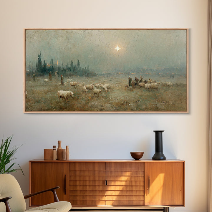 Shepherds’ Vigil – Framed Canvas Print – Christian Art – Christmas Canvas Wall Art – Christian Wall Art – Vintage Christmas Art – Christmas