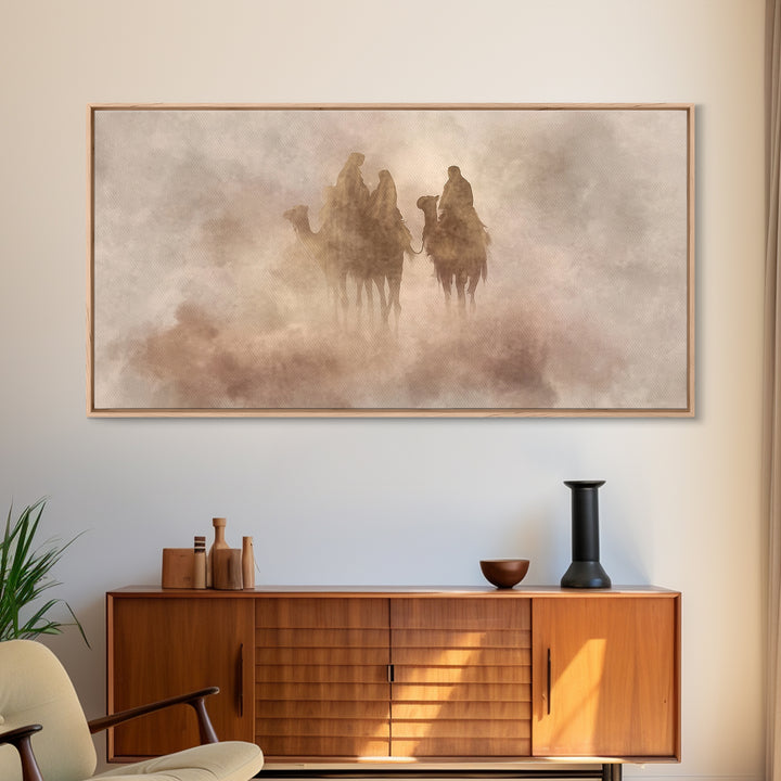 Desert Pilgrims – Framed Canvas Print – Christian Art Canvas – Christian Christmas Art – Moody Christian Art – Christmas Wall Art – Modern