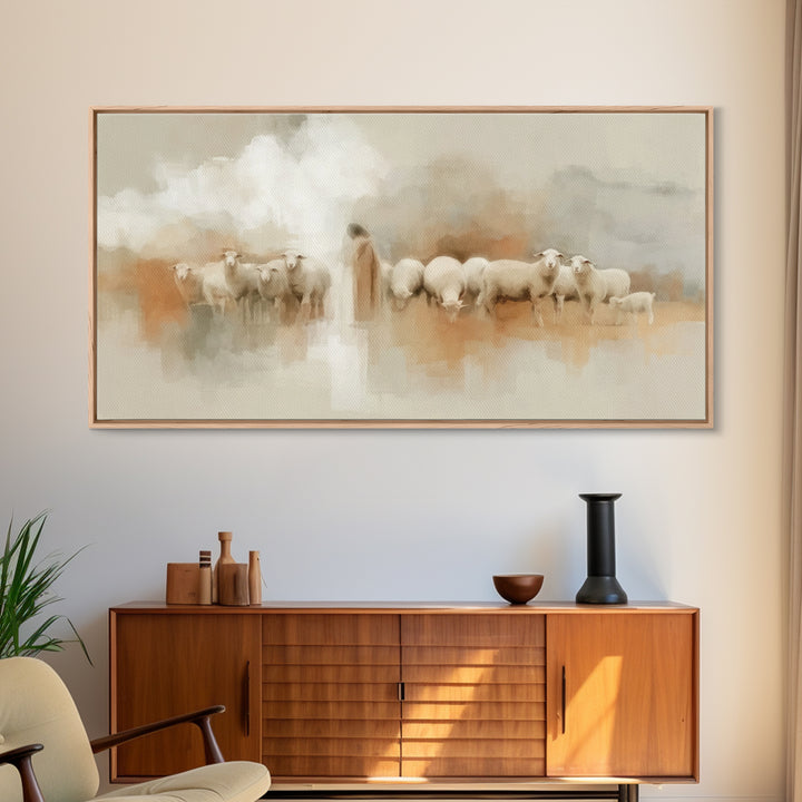 Gentle Shepherd Watch - Framed Canvas Print - Christian Art Work - Christian Art Canvas - Christmas Art Framed - Christian Decorations