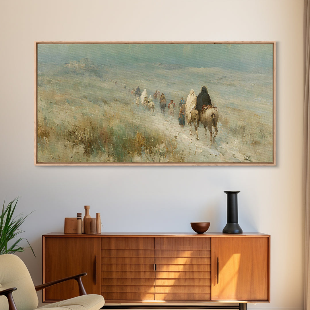 Desert Caravan, Framed Canvas Print, Christian Art Canvas, Christian Wall Art, Christian Christmas Art, Christmas Canvas Wall Art, Xmas