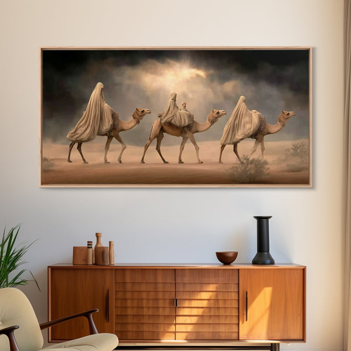 Camel Procession, Framed Canvas Print, Christian Art Canvas, Christian Wall Art, Christmas Art, Christian Christmas Decor, Jesus Painting