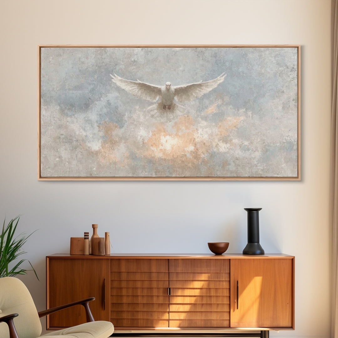 Heavenly Dove, Framed Canvas Print, Christian Wall Art, Christian Art Print, Christian Decor, Jesus Painting, Christmas Art
