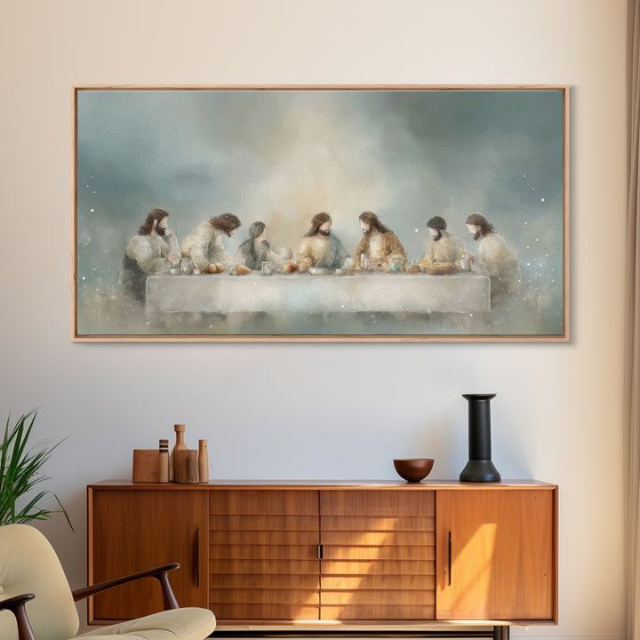 Sacred Supper Light, Framed Canvas Print, Christian Art Canvas, Christian Wall Art, Modern Christian Art, Jesus Painting, Christmas Art Pri