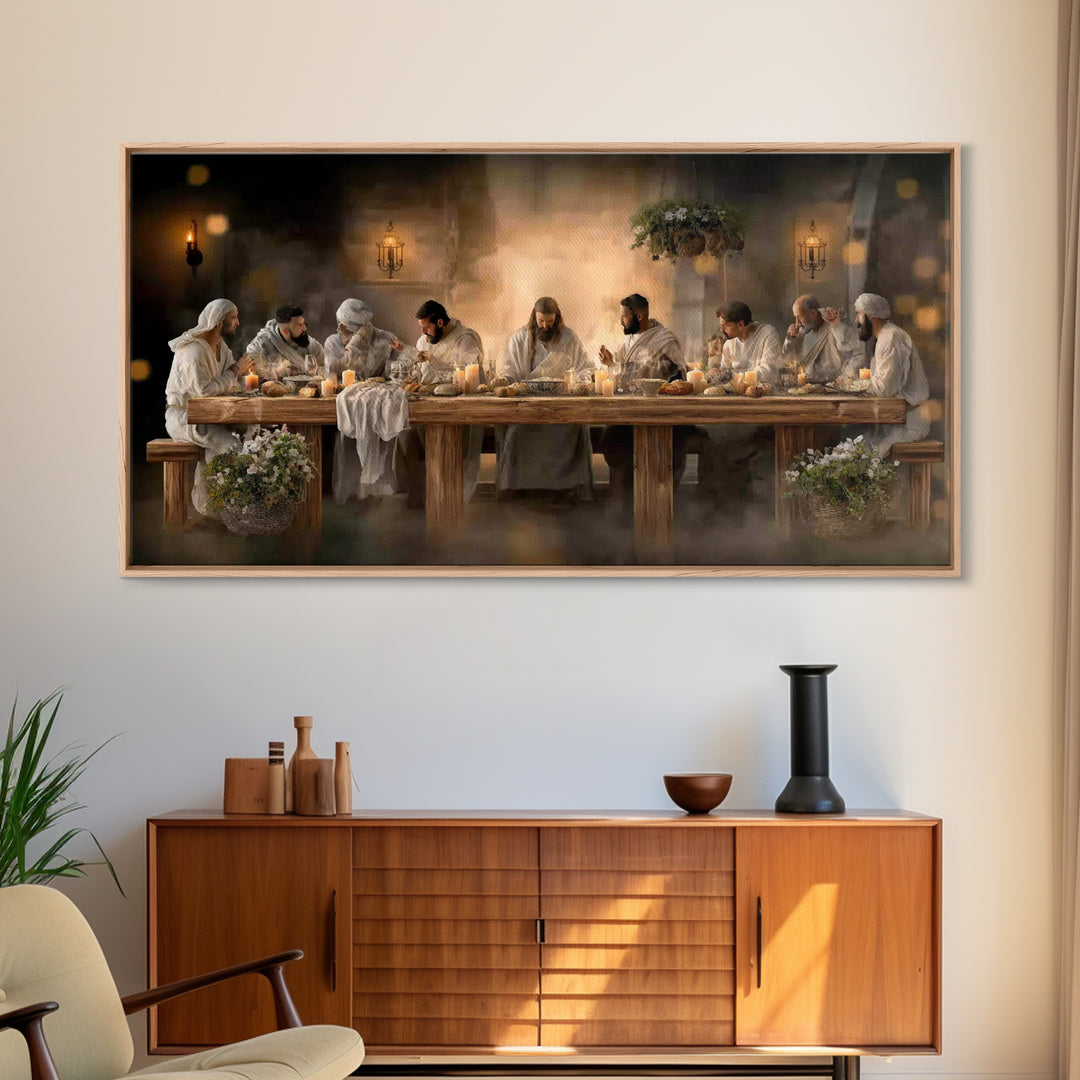 Desert Supper Glow, Framed Canvas Print, Christian Wall Art, Christian Art Canvas, Jesus Painting, Christian Christmas Art, Modern Christia