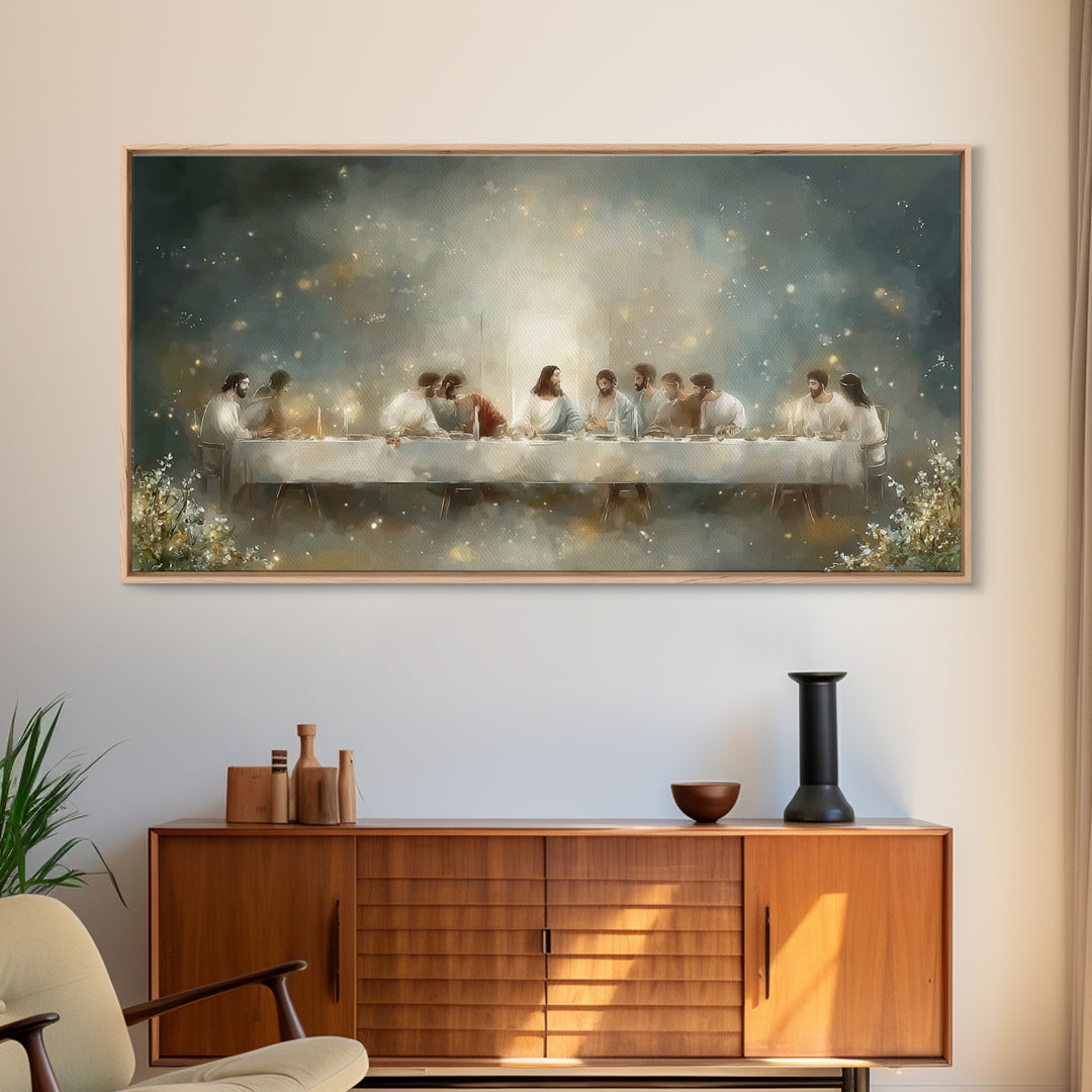 Luminous Last Supper – Framed Canvas Print – Christian Wall Art – Christian Art Print – Jesus Painting – Christmas Art Prints – Modern Chri
