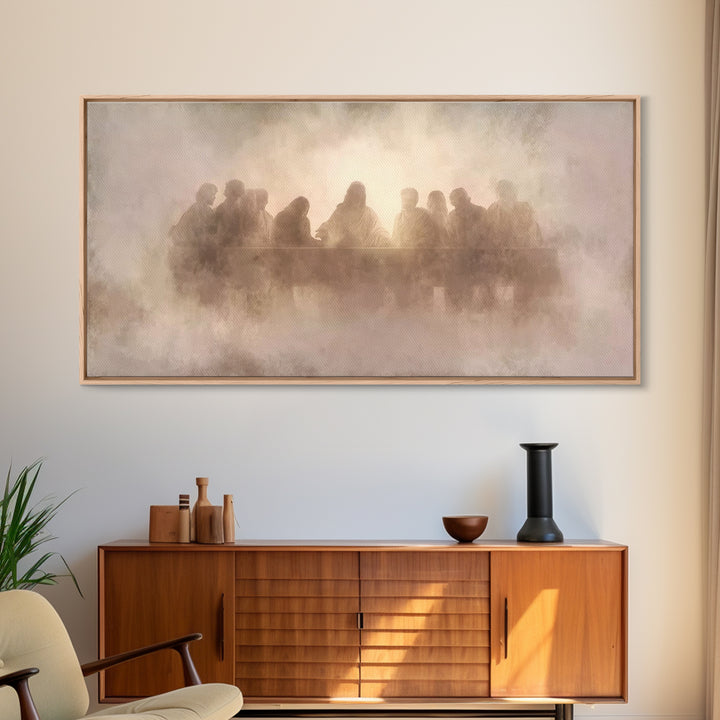 Heavenly Communion Mist, Framed Canvas Print, Christian Art Canvas, Jesus Painting, Christian Wall Art, Christmas Art, Christian Decor