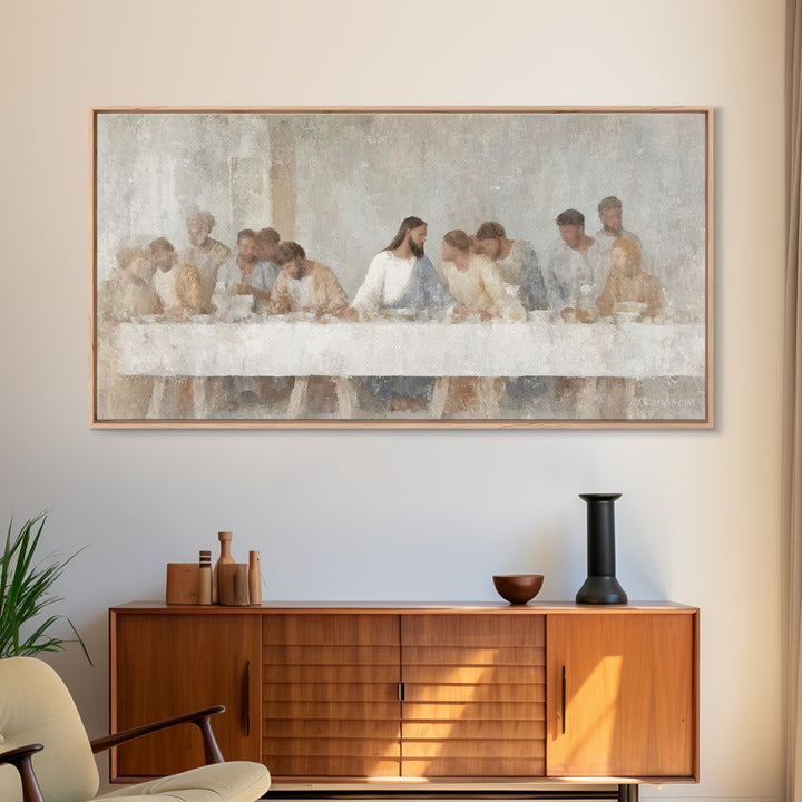 Graceful Table Gathering – Framed Canvas Print – Christian Painting – Jesus Art Print – Christian Wall Art – Christmas Art – Christian Deco