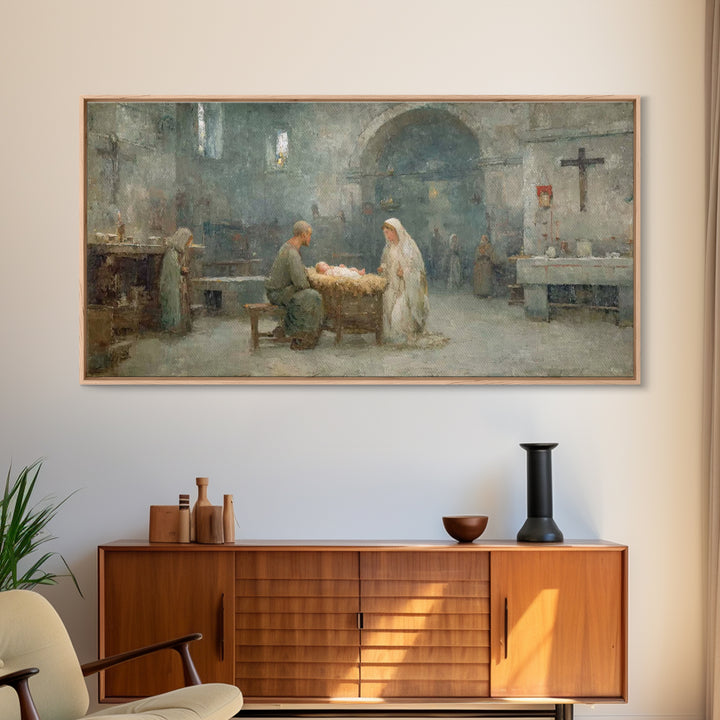 Holy Nativity Peace | Framed Canvas Print | Christian Christmas Art | Christian Art Canvas | Christian Wall Art | Birth Of Jesus Painting |