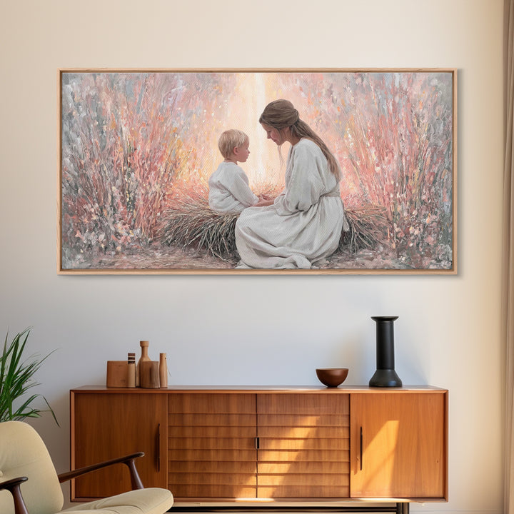 Mother’s Devotion | Framed Canvas Print | Christian Art Canvas | Christian Wall Art | Christian Christmas Art | Jesus Painting | Christian