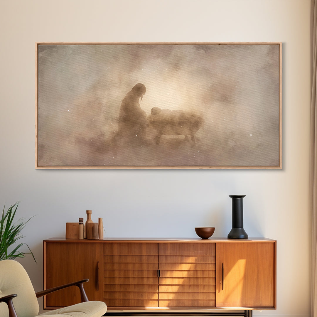 Holy Night Glow – Framed Canvas Print – Christian Wall Art – Jesus Christmas Art – Christian Art Canvas – Christmas Wall Art – Christian De