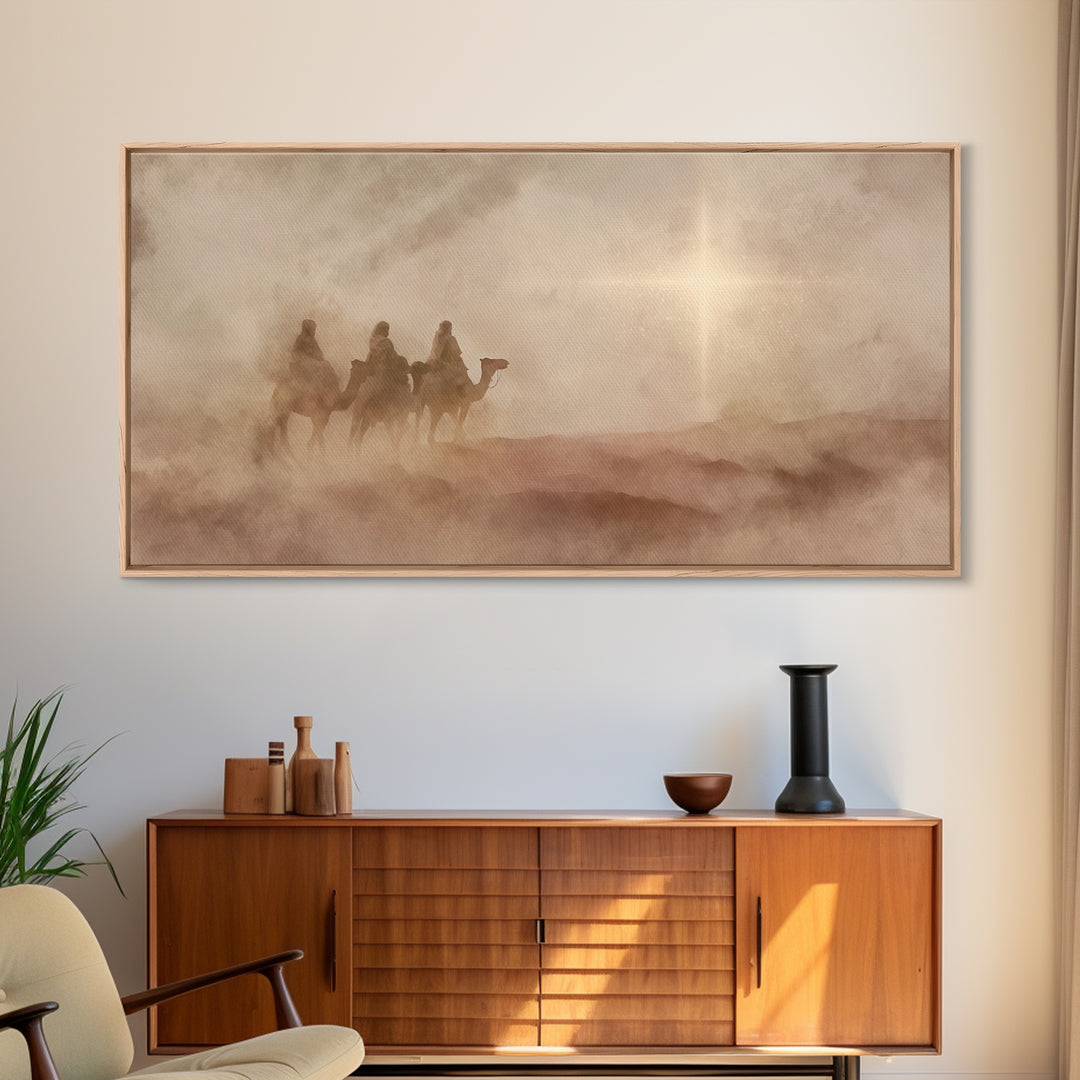 Guiding Star Mist – Framed Canvas Print – Christian Christmas Art – Modern Christian Art – Christian Wall Art – Jesus Painting – Christmas