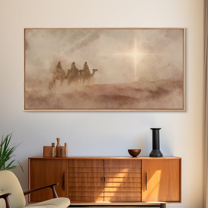 Guiding Star Mist – Framed Canvas Print – Christian Christmas Art – Modern Christian Art – Christian Wall Art – Jesus Painting – Christmas