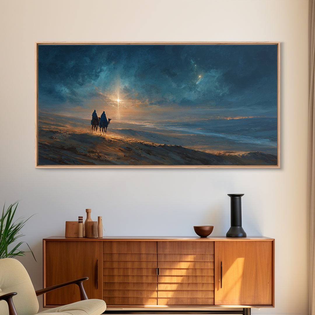 Road To The Star – Framed Canvas Print – Christian Wall Art – Christian Art Print – Christmas Art Work – Christian Christmas Decor – Jesus
