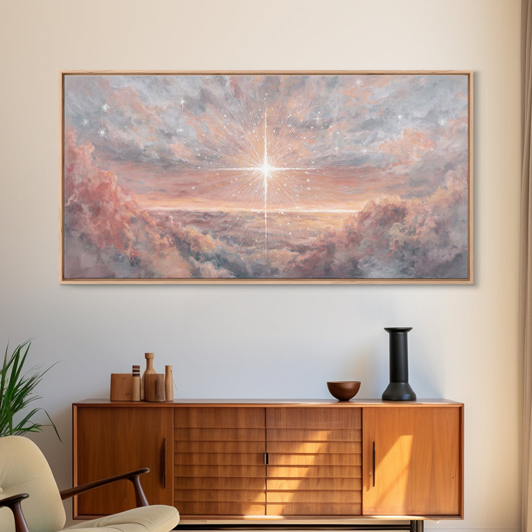 Divine Welcome, Framed Canvas Print, Christian Art Prints, Christian Wall Art, Jesus Painting, Large Christian Painting, Christian Christma