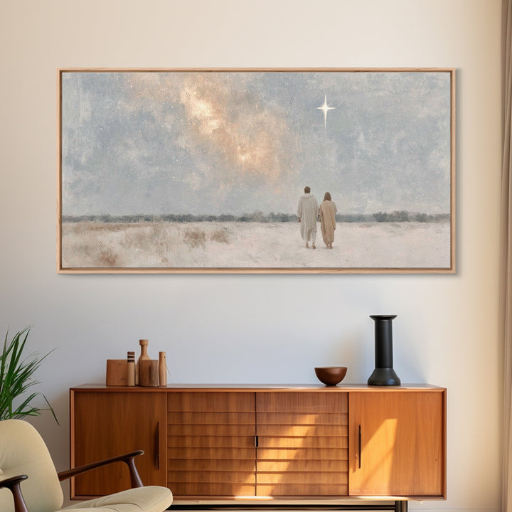 Walking By Starlight – Framed Canvas Print – Christian Wall Art – Minimalist Christian Art – Christian Art Print – Christian Christmas Art