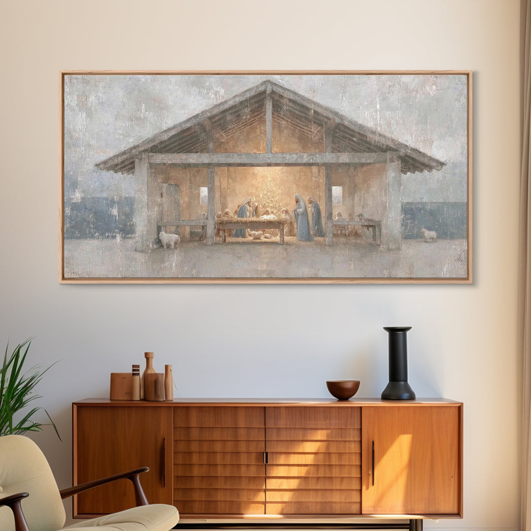 Silent Adoration – Framed Canvas Print – Christian Art Print – Christian Wall Art – Jesus Christmas Art – Christmas Art Work – Framed Chris