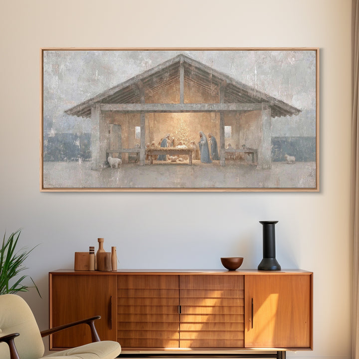 Silent Adoration – Framed Canvas Print – Christian Art Print – Christian Wall Art – Jesus Christmas Art – Christmas Art Work – Framed Chris
