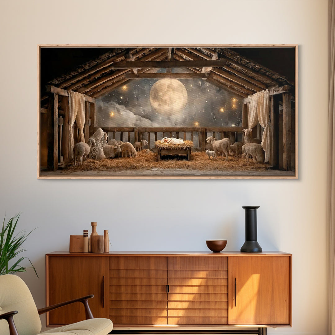 Sacred Night Peace – Framed Canvas Print – Christmas Wall Art – Christian Art Canvas – Jesus Painting – Christian Christmas Art – Christian