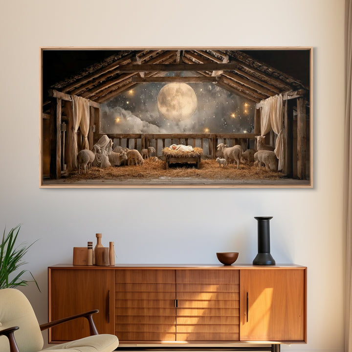 Sacred Night Peace – Framed Canvas Print – Christmas Wall Art – Christian Art Canvas – Jesus Painting – Christian Christmas Art – Christian