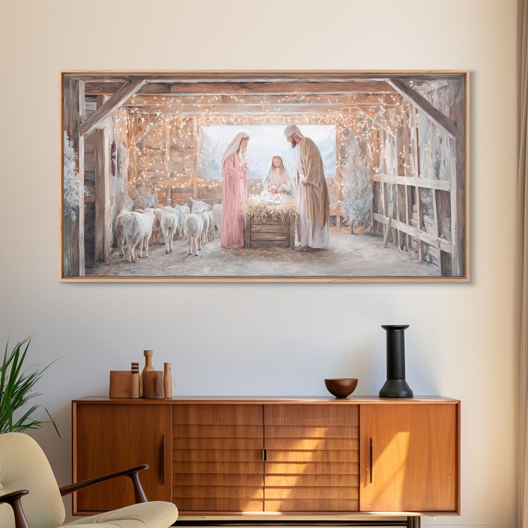 Holy Manger Wonder, Framed Canvas Print, Christian Art Canvas, Jesus Painting, Christmas Wall Art, Christian Christmas Art, Christian Decor