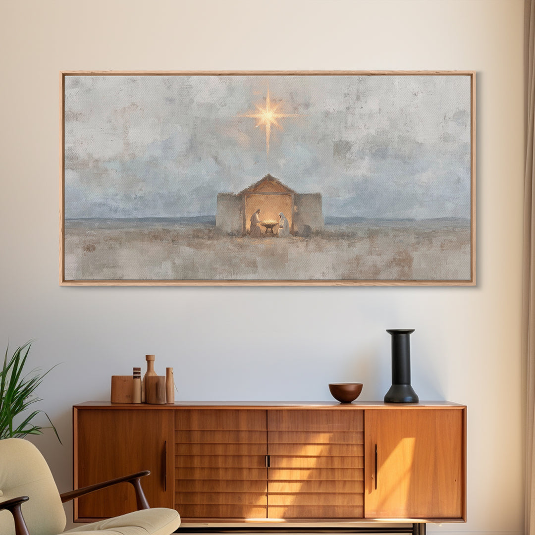 Bethlehem Peace, Framed Canvas Print, Christian Wall Art, Christian Art Canvas, Christmas Art Prints, Jesus Christmas Art, Vintage Christma
