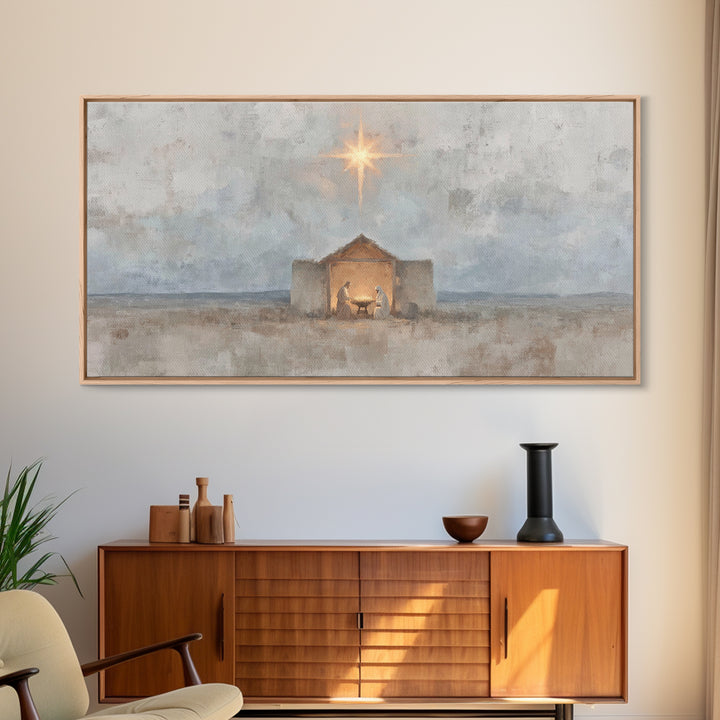 Bethlehem Peace, Framed Canvas Print, Christian Wall Art, Christian Art Canvas, Christmas Art Prints, Jesus Christmas Art, Vintage Christma