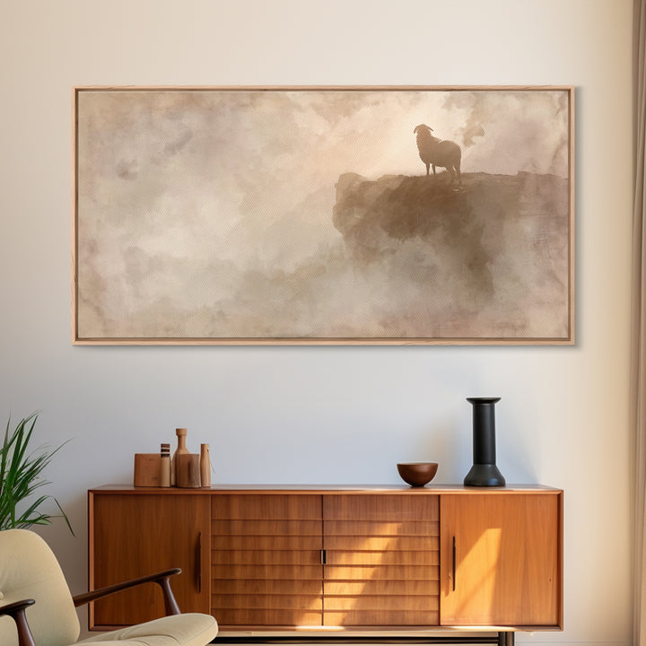 Cliffside Lamb Watch, Framed Canvas Print, Christian Art Canvas, Christian Wall Art, Subtle Christian Art, Christian Gift Ideas, Pastoral S