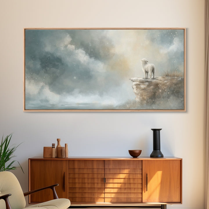 Shepherd Mist Dawn - Framed Canvas Print - Christian Art Prints - Christian Decor - Christian Christmas Art - Subtle Christian Art - Christ