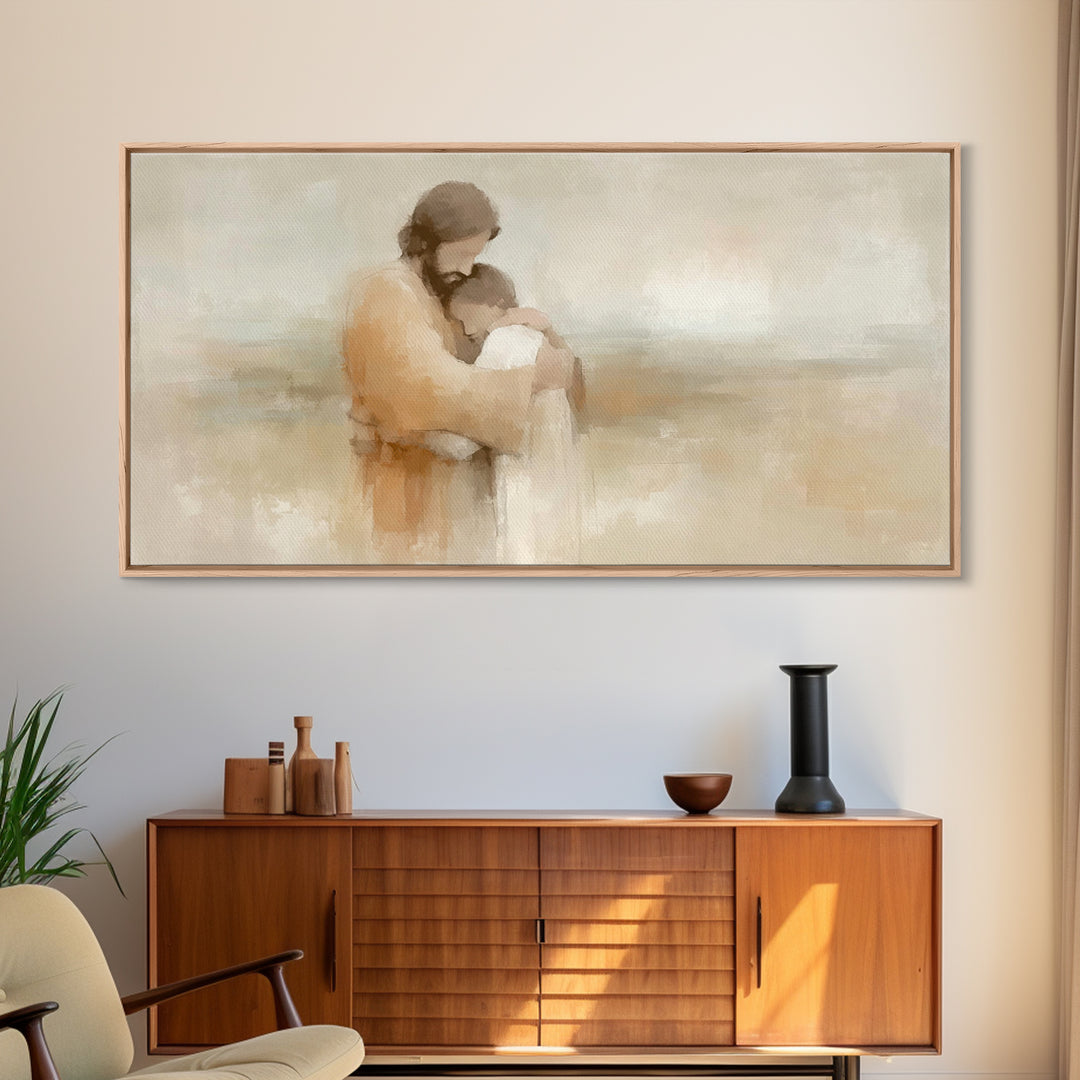 Graceful Embrace - Framed Canvas Print - Jesus Painting - Christian Wall Art - Christian Art Canvas - Christian Decor - Christian Christmas