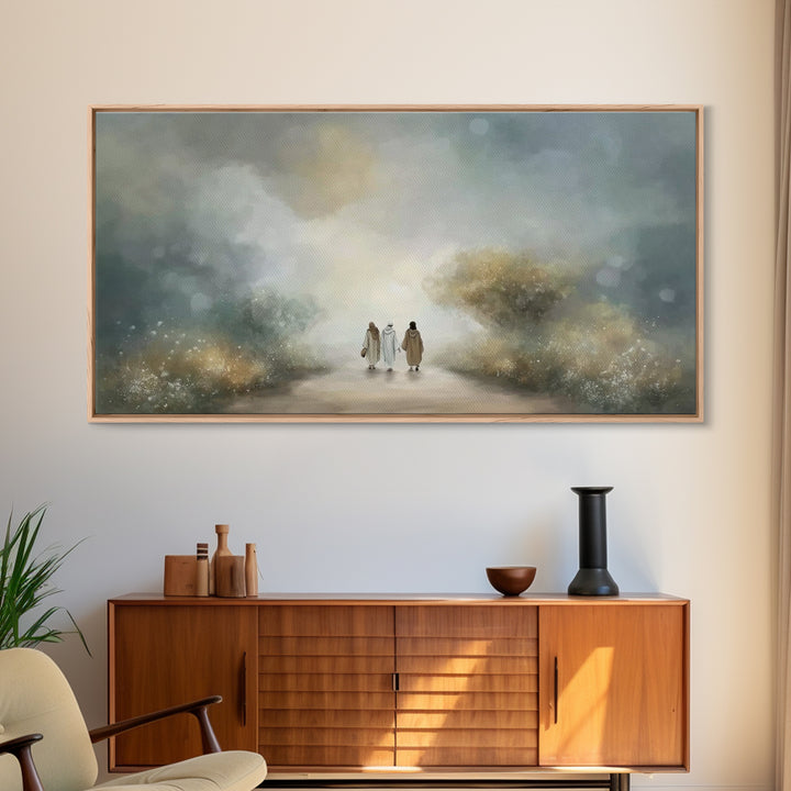 Emmaus Path Glow, Framed Canvas Print, Christian Art Canvas, Jesus Painting, Christian Wall Art, Christian Decor, Christian Gift