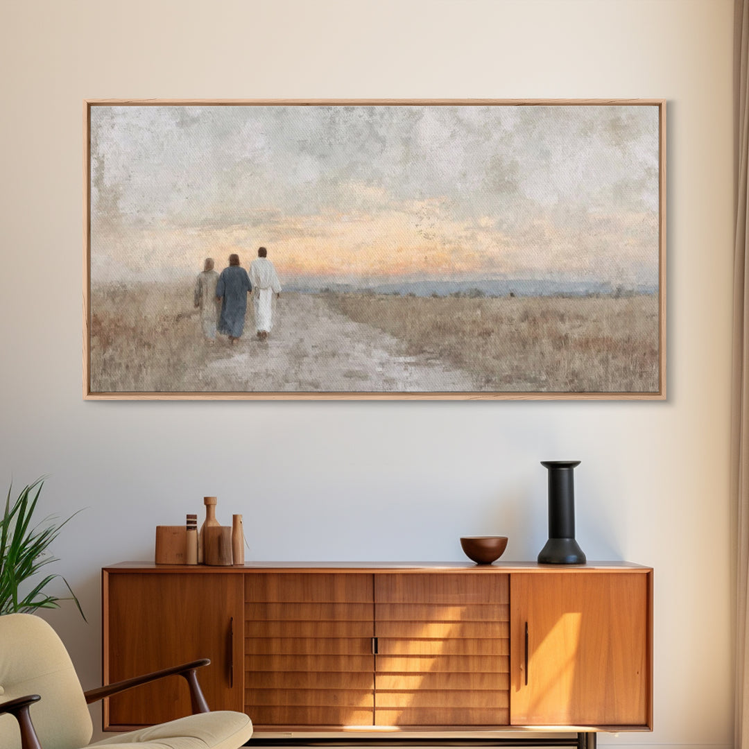 Soft Horizon Walk, Framed Canvas Print, Christian Wall Art, Christian Art Print, Jesus Painting, Christian Canvas Art, Christian Gift
