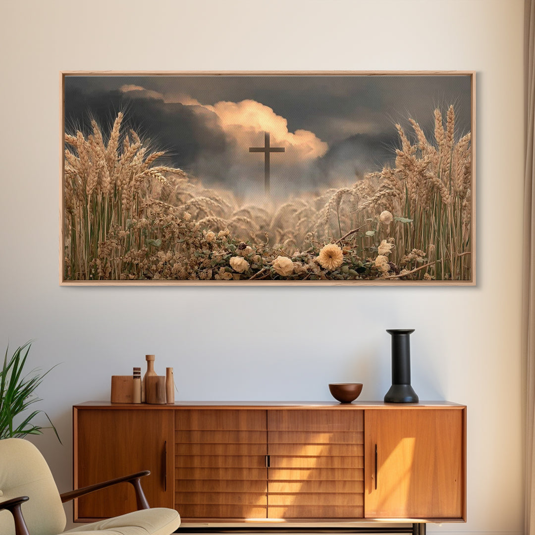 Harvest Cross – Framed Canvas Print – Christian Wall Art – Christian Art Prints – Christian Art Canvas – Christian Decor – Christian Painti