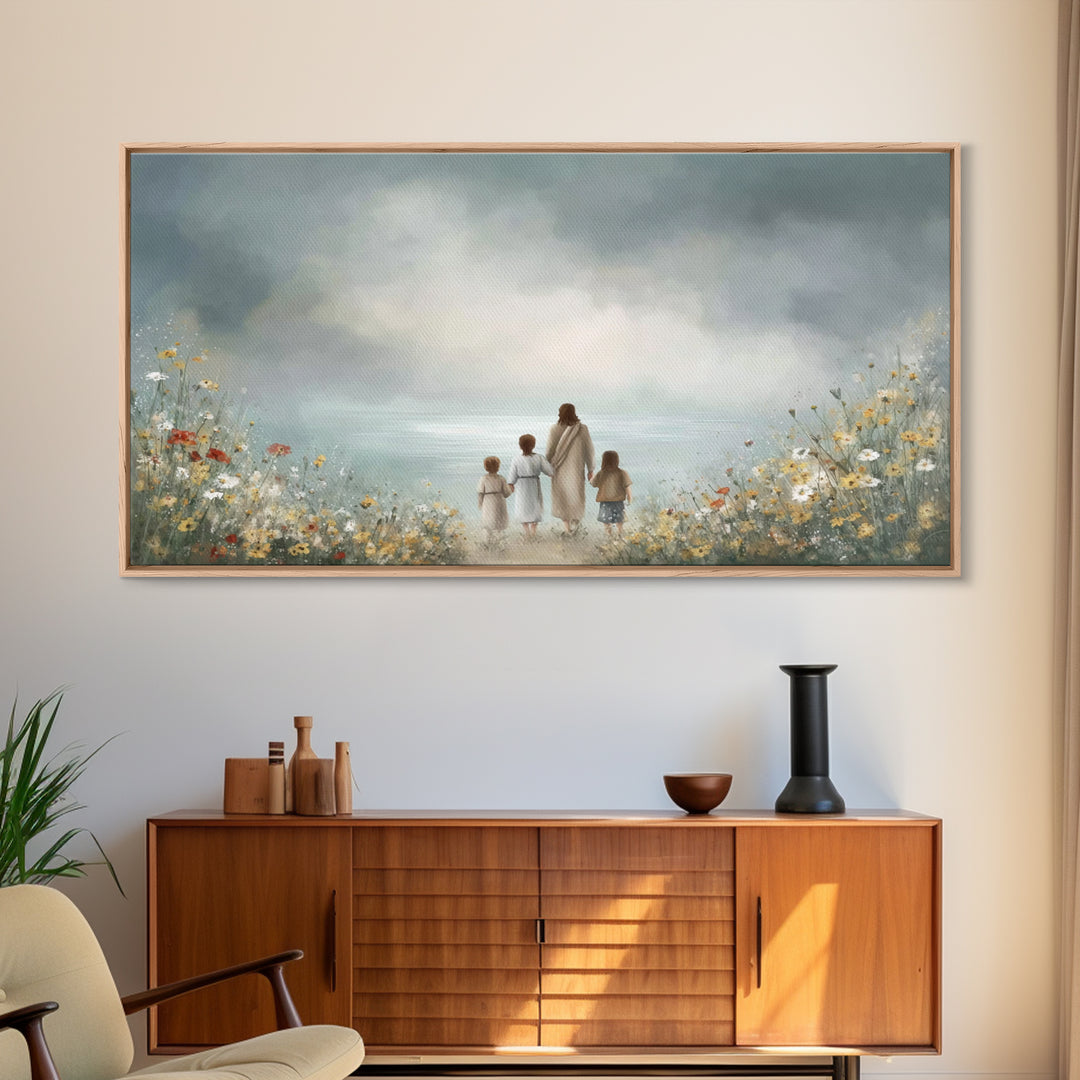 Heaven’s Meadow – Framed Canvas Print – Christian Art Canvas – Christian Wall Art – Jesus Painting – Christian Christmas Decor – Christian