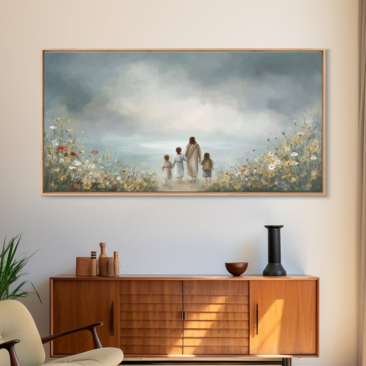 Heaven’s Meadow – Framed Canvas Print – Christian Art Canvas – Christian Wall Art – Jesus Painting – Christian Christmas Decor – Christian