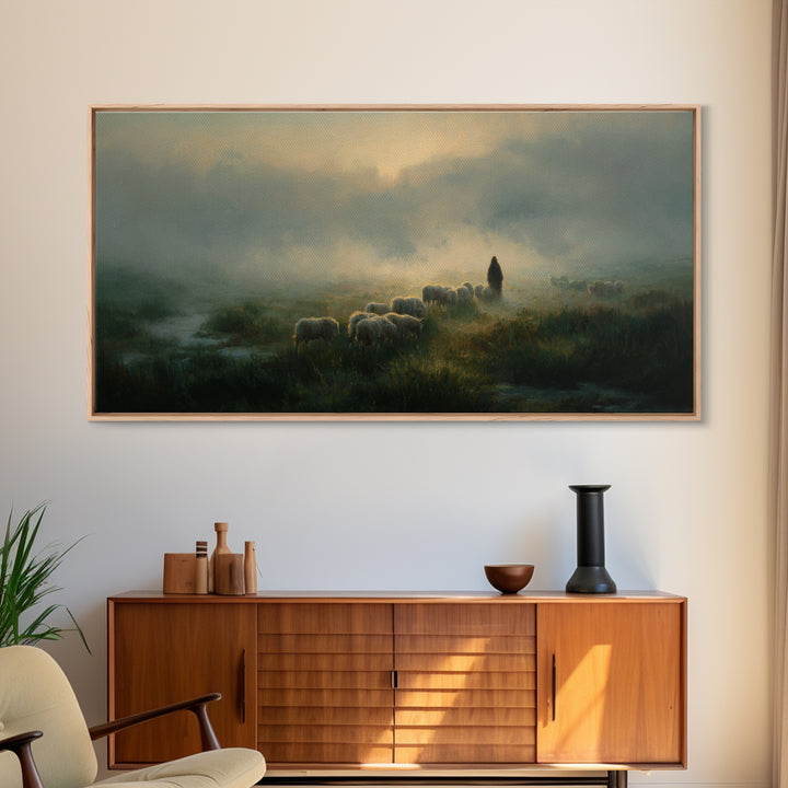 Quiet Pastures – Framed Canvas Print – Christian Wall Art – Jesus Painting – Christian Christmas Art – Christian Art Canvas – Christmas Wal