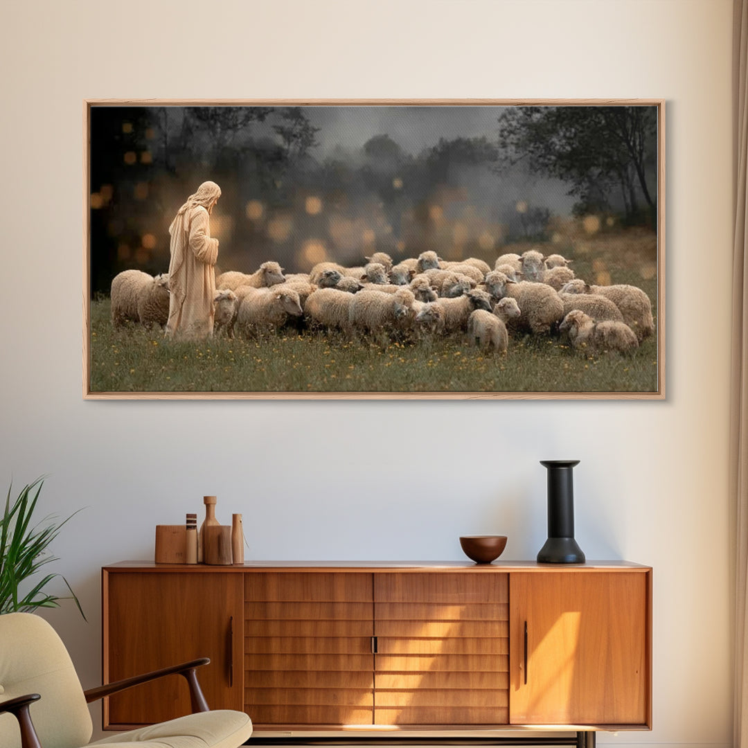 Shepherd’s Vigil – Framed Canvas Print – Jesus Painting – Christian Wall Art – Christian Christmas Art – Christian Art Canvas – Moody Chris