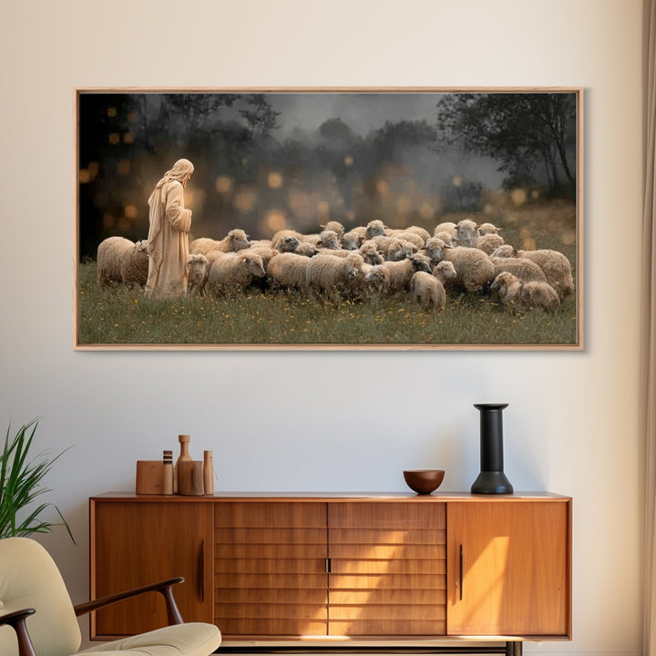Shepherd’s Vigil – Framed Canvas Print – Jesus Painting – Christian Wall Art – Christian Christmas Art – Christian Art Canvas – Moody Chris
