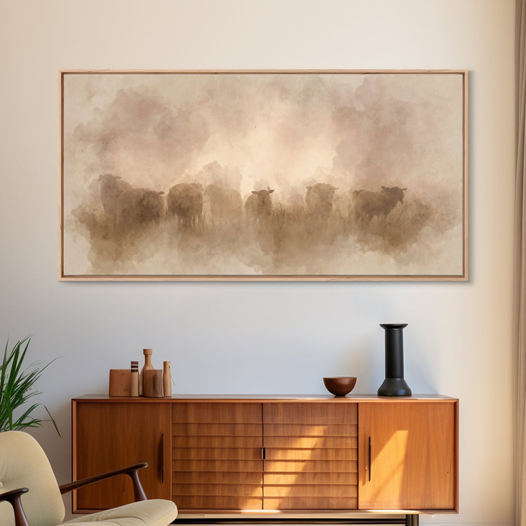 Dawnwatch Sheep – Framed Canvas Print – Christian Art Canvas – Christian Wall Art – Christian Christmas Art – Christian Decor – Moody Chris
