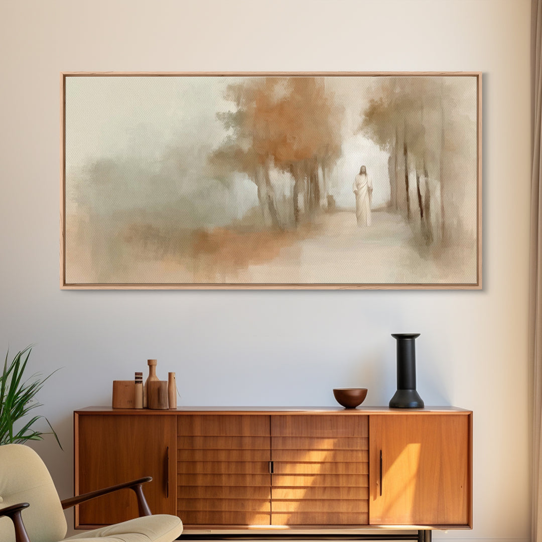 Gentle Shepherd Walk – Framed Canvas Print – Christian Art Print – Christmas Art – Jesus Painting – Christian Decor – Christian Wall Art