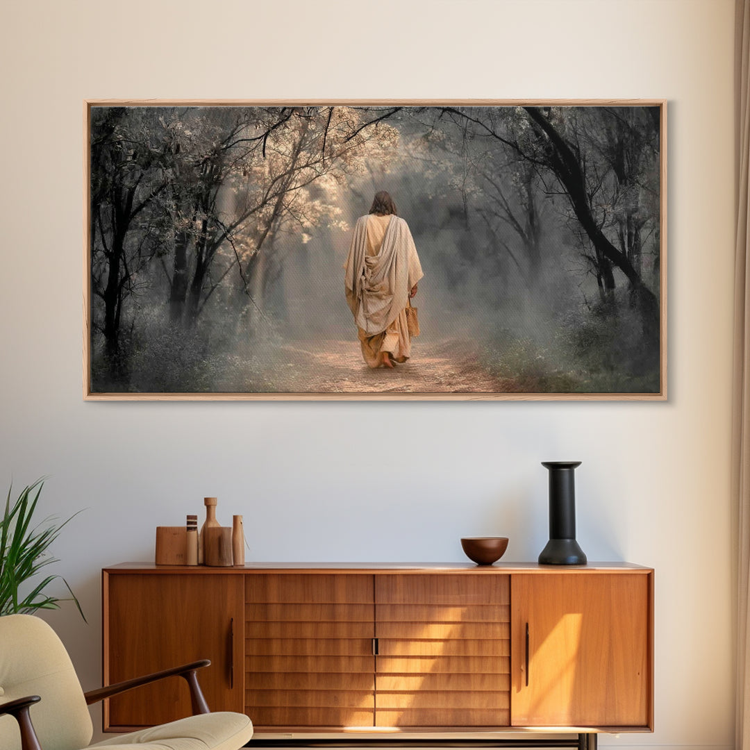 Walk In The Light, Framed Canvas Print, Jesus Painting, Christian Wall Art, Christian Art Canvas, Christian Decor, Christmas Art