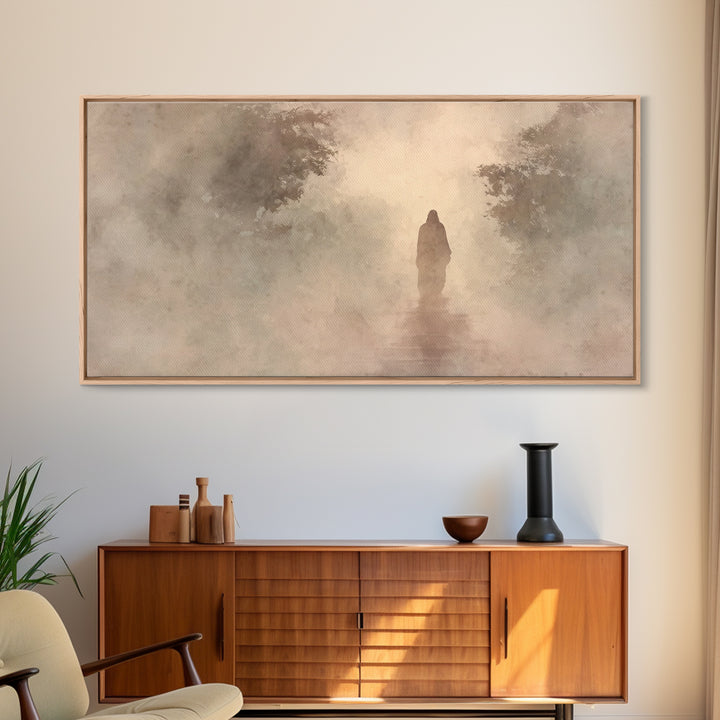 Misty Faith Walk – Framed Canvas Print – Christian Art Canvas – Jesus Painting – Christian Wall Art – Christian Gift Ideas – Christmas Art