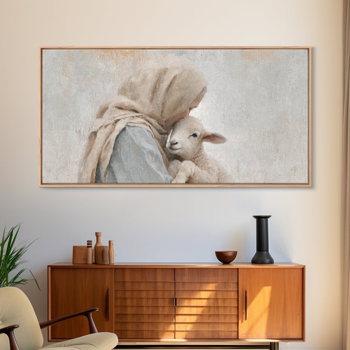 Tender Shepherd Love, Framed Canvas Print, Christian Art Canvas, Christian Wall Art, Jesus Painting, Christian Christmas Art, Christian Dec