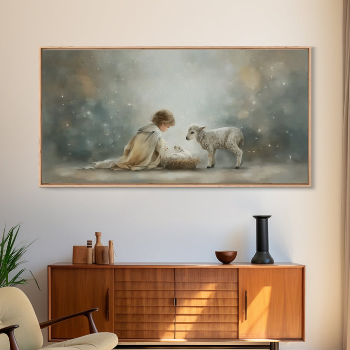 Starry Manger Peace – Framed Canvas Print – Christian Art Canvas – Christian Wall Art – Jesus Painting – Christian Christmas Art – Christia