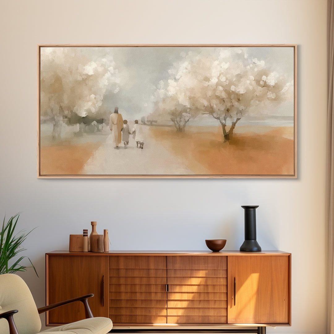 Blossom Walk – Framed Canvas Print – Christian Wall Art – Christian Art Canvas – Jesus Painting – Christian Gift Ideas – Modern Christian A